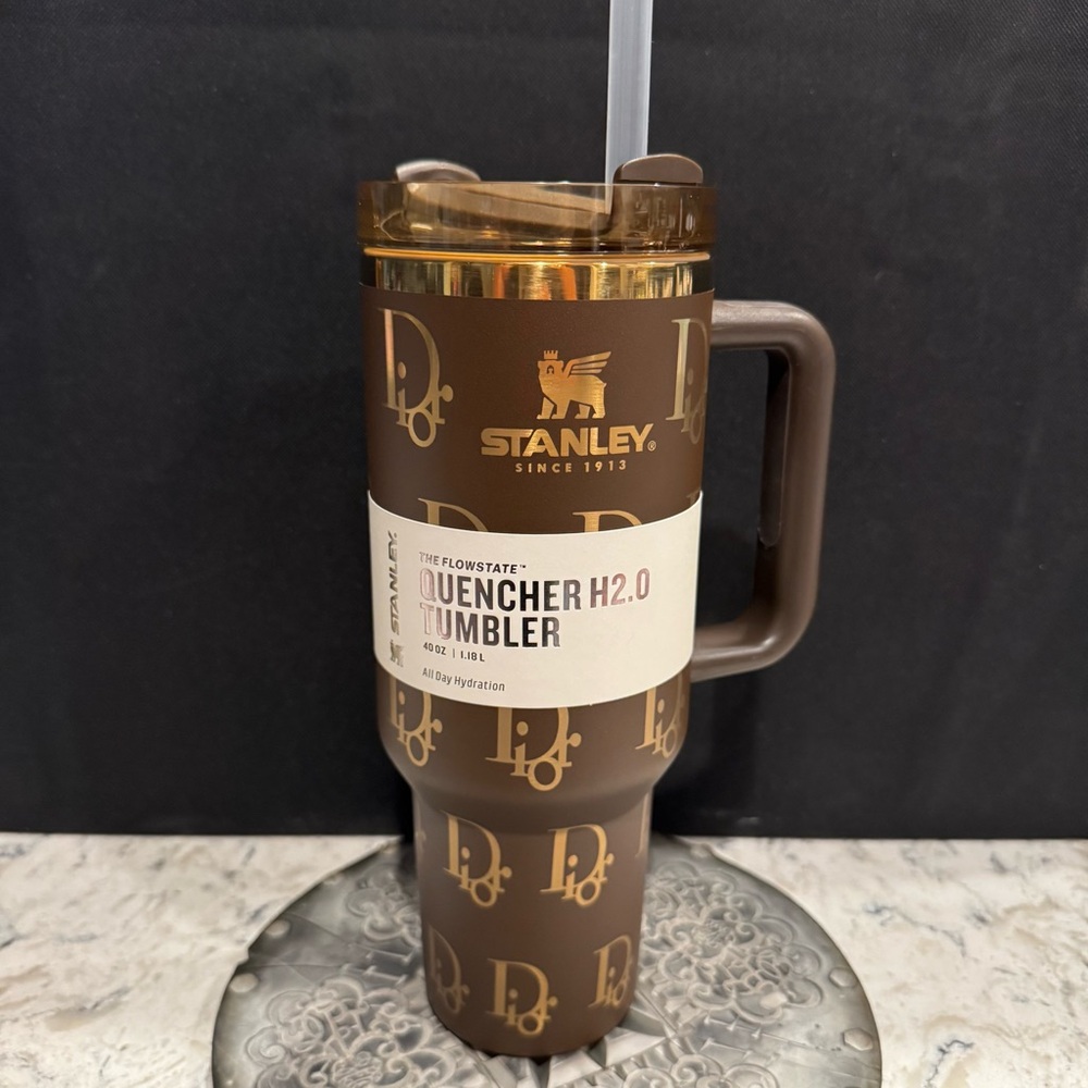 STANLEY Christian Dior Logo Brown & Gold Tumbler - BRAND NEW!